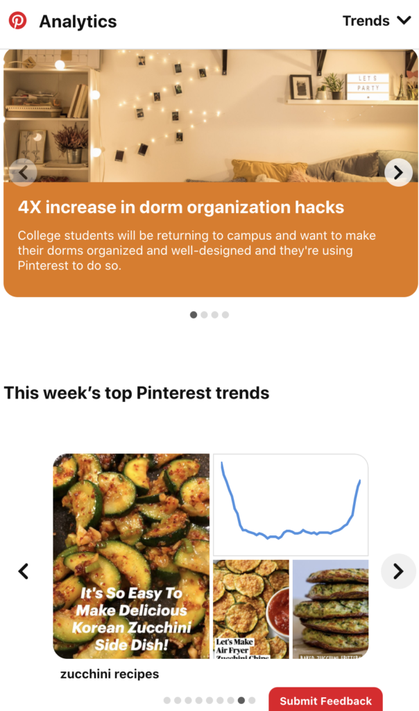 Screenshot of Pinterest trends